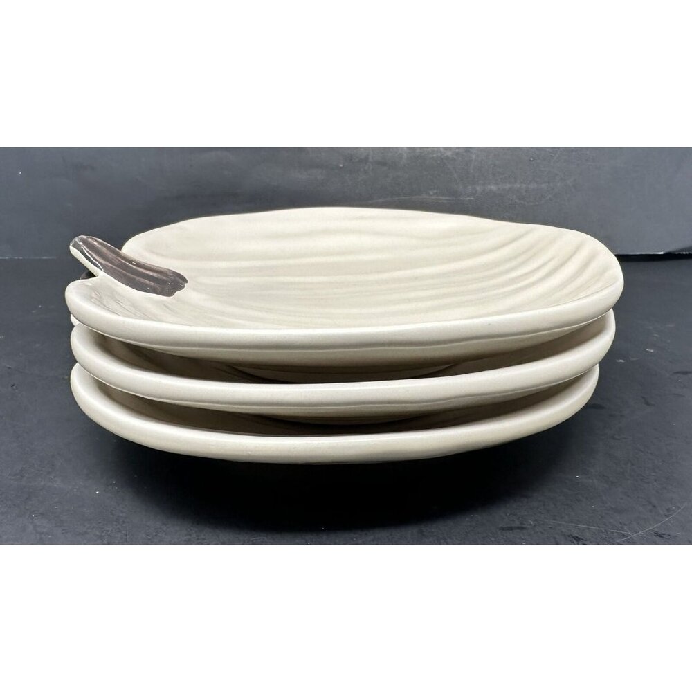 Set of 3 BARBARA EIGEN POTTERY BARN PUMPKIN White Salad Dessert Appetizer Plates - Picture 10 of 11